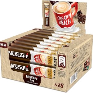 Nescafe 3in1 Creamy - a box with sachets. This instant coffee product can be delivered all around the UK and Northern Ireland.