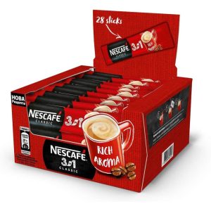 Nescafe 3in1 Classic - a box with sachets. This instant coffee product can be delivered all around the UK and Northern Ireland.